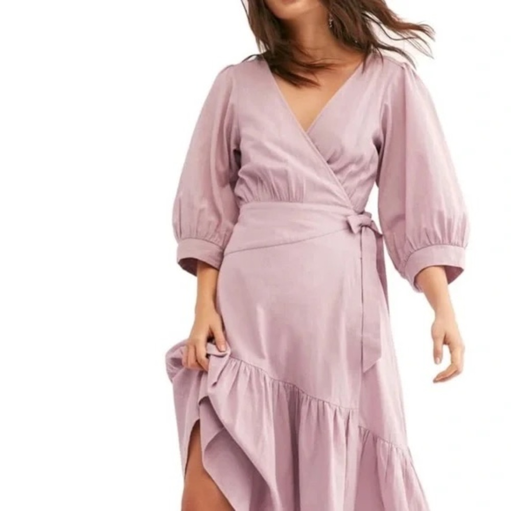 Free People Don’t Mind if I Do Lavender Wrap Midi Dress
